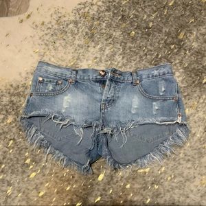 One Teaspoon Distressed Denim Jean Shorts Cutoff Frayed Blue Size 28